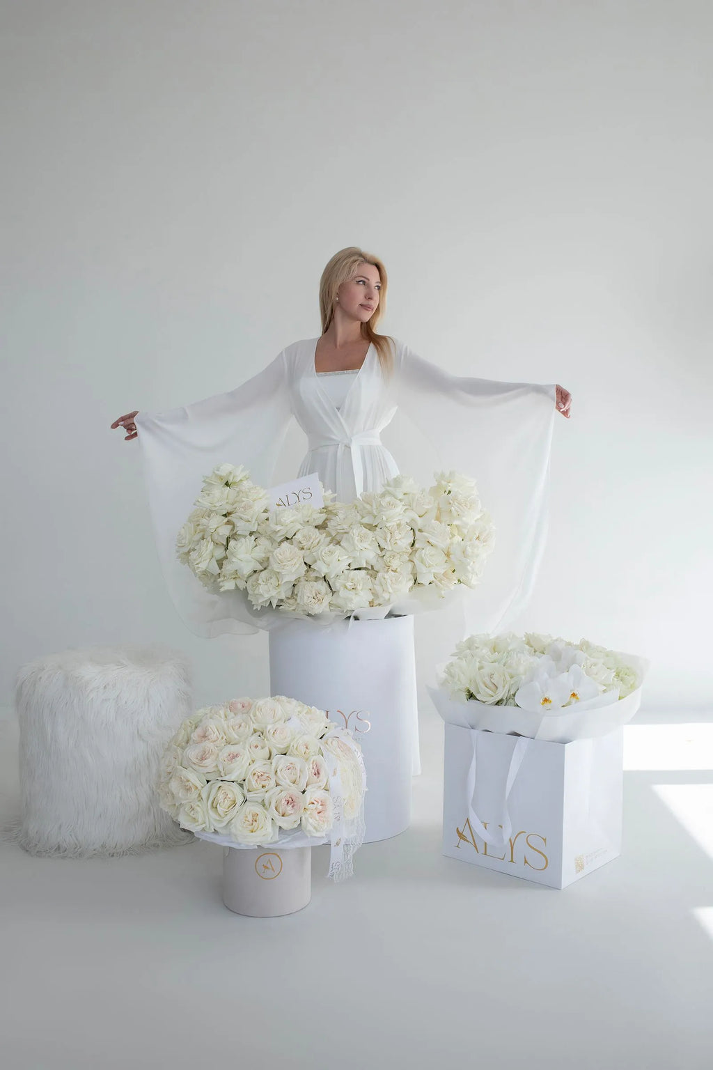French rose garden set with premium pink roses by ALys Studio Dubai