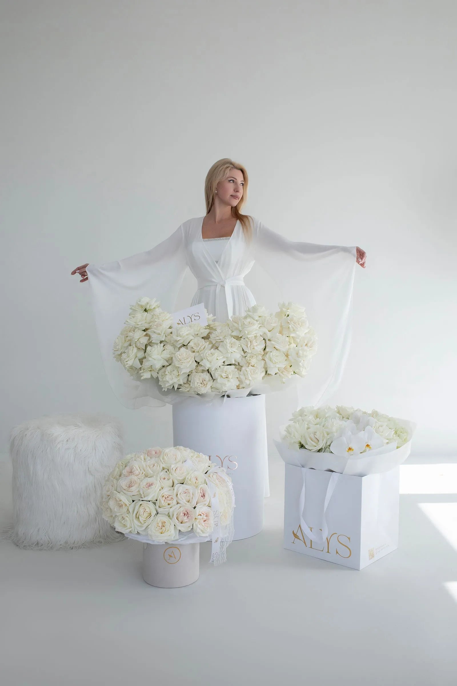 French rose garden set with premium pink roses by ALys Studio Dubai