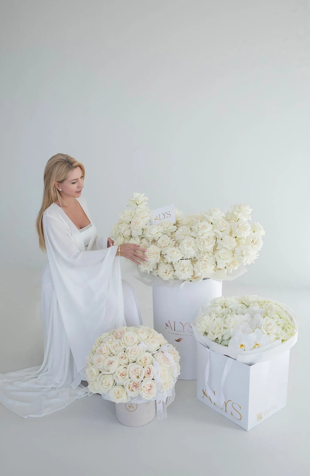 French rose garden set with premium pink roses by ALys Studio Dubai