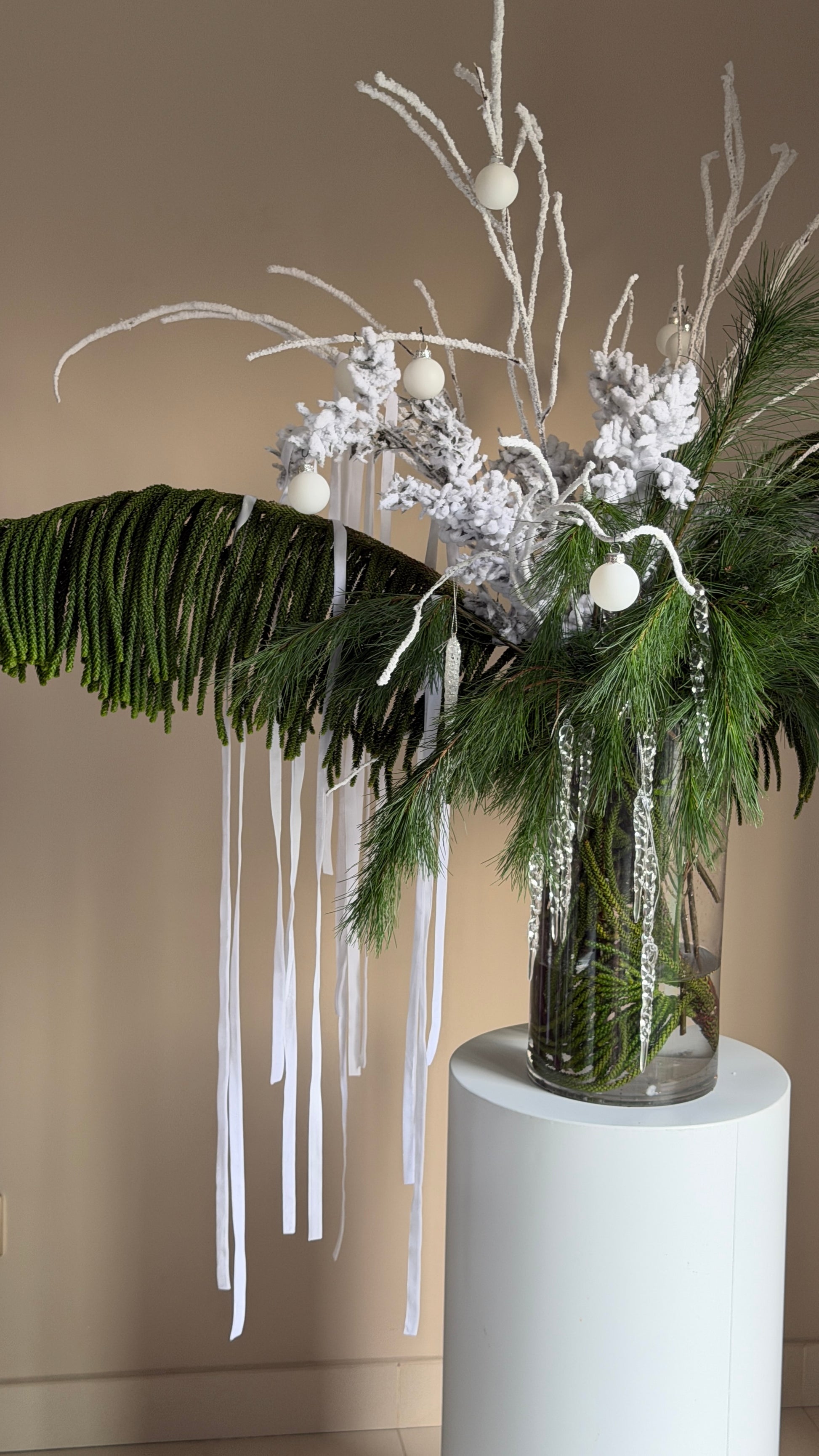 Winter waterfall in a vase