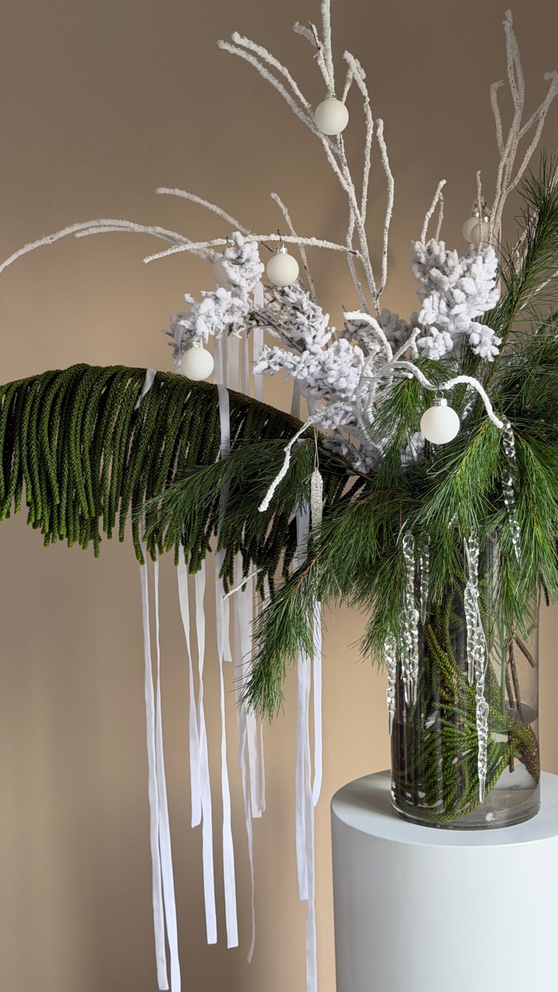 Winter waterfall in a vase