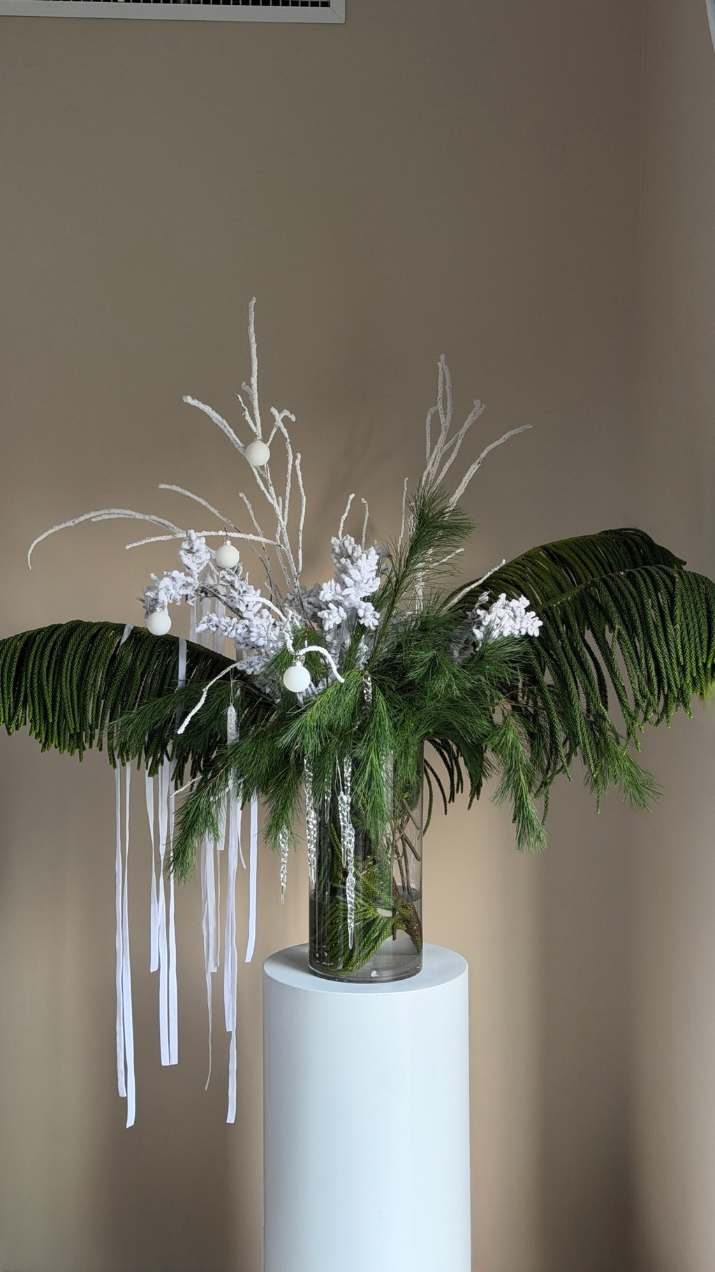 Winter waterfall in a vase