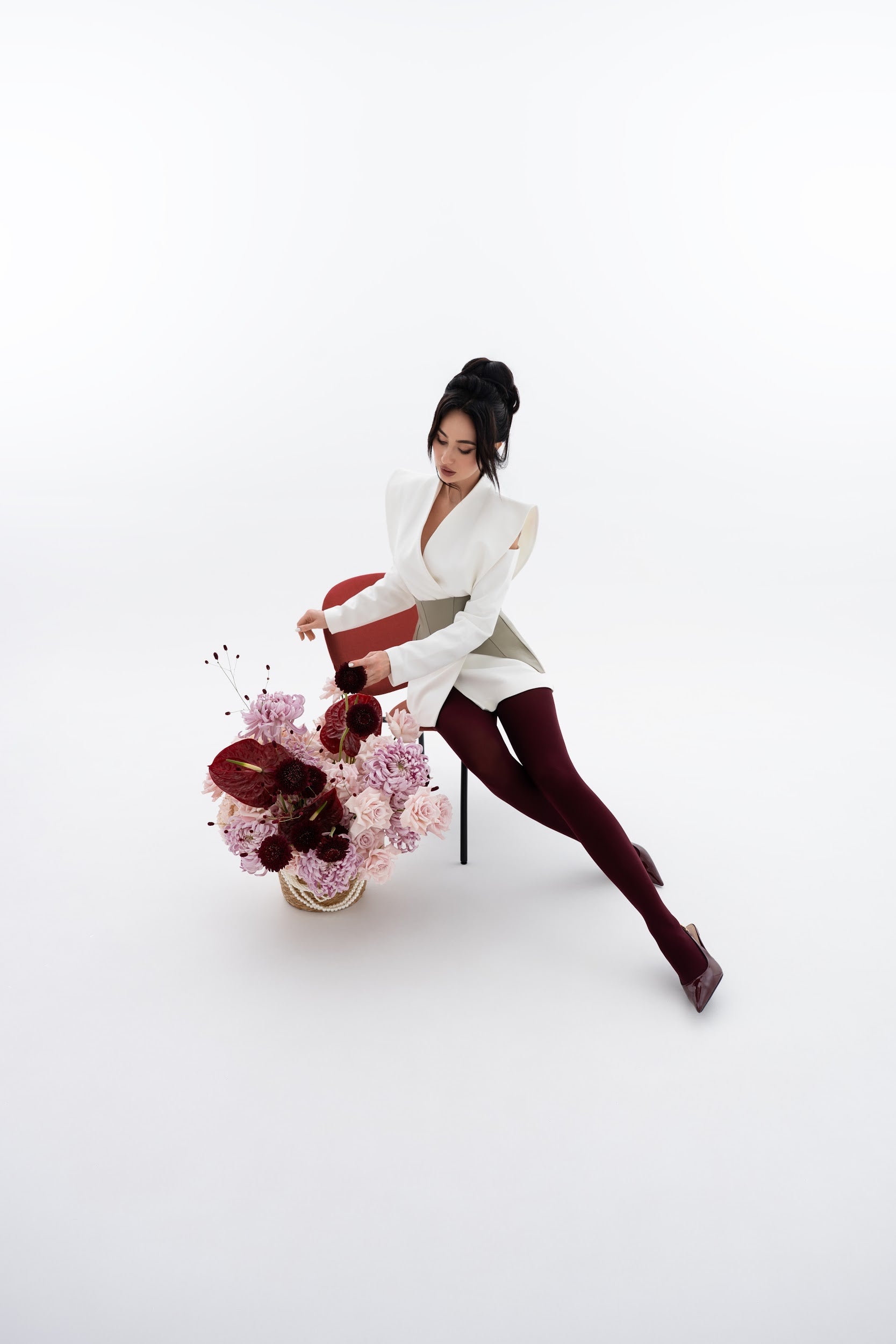 Woven Floral Basket in Pink & Burgundy with Exotic Blooms