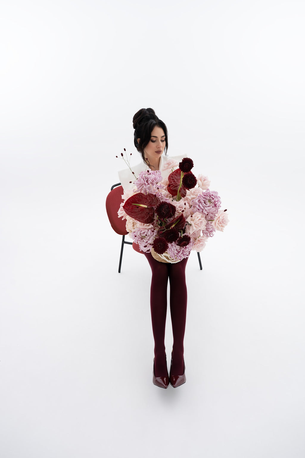 Woven Floral Basket in Pink & Burgundy with Exotic Blooms