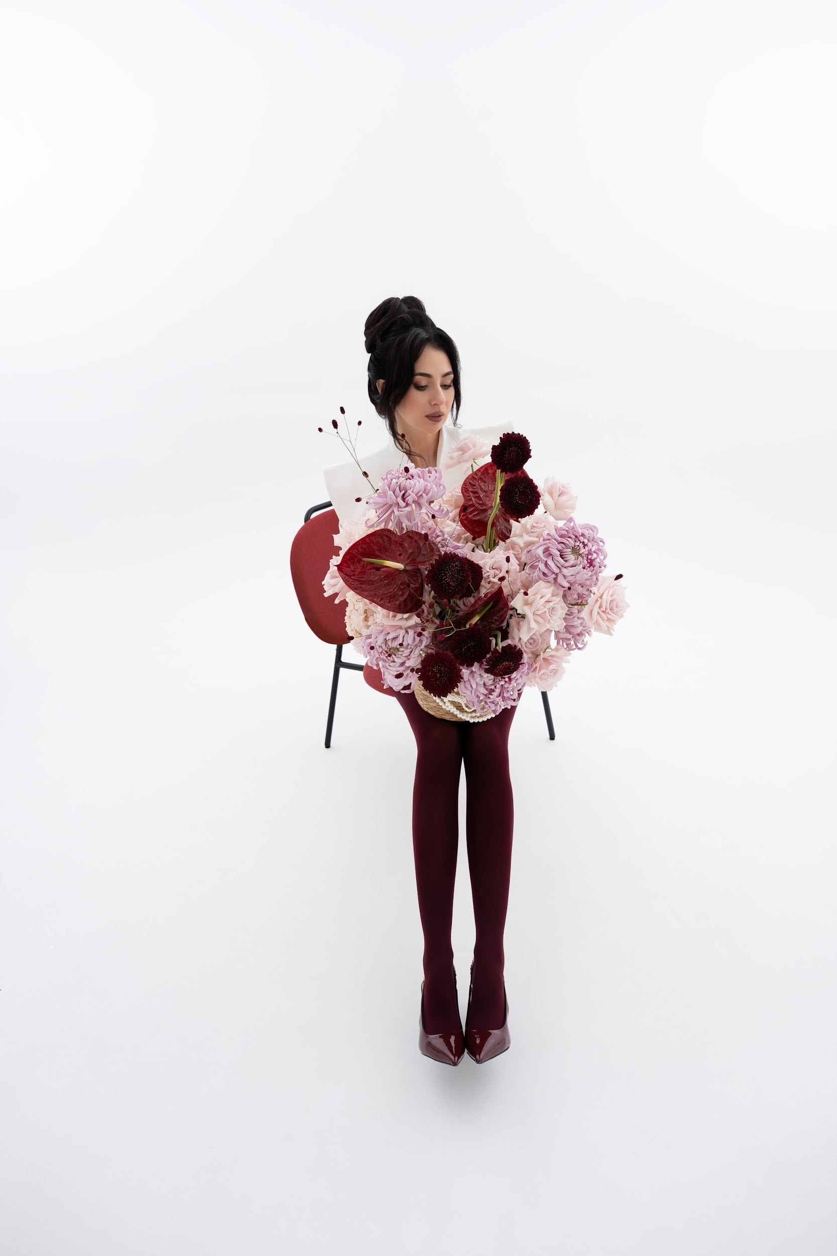 Woven Floral Basket in Pink & Burgundy with Exotic Blooms