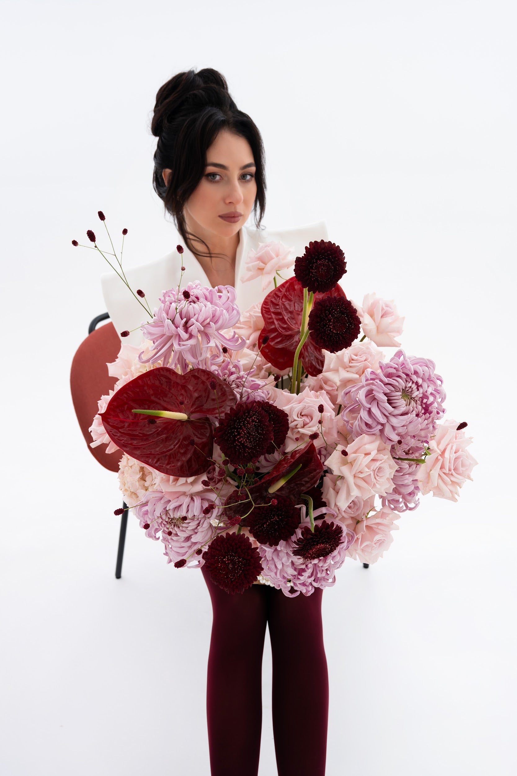 Woven Floral Basket in Pink & Burgundy with Exotic Blooms