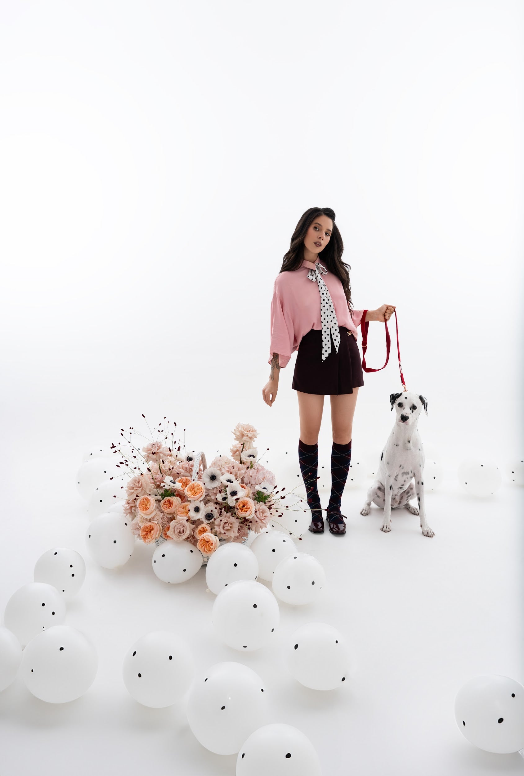 Delicate Basket with Peony Garden Roses and Anemones