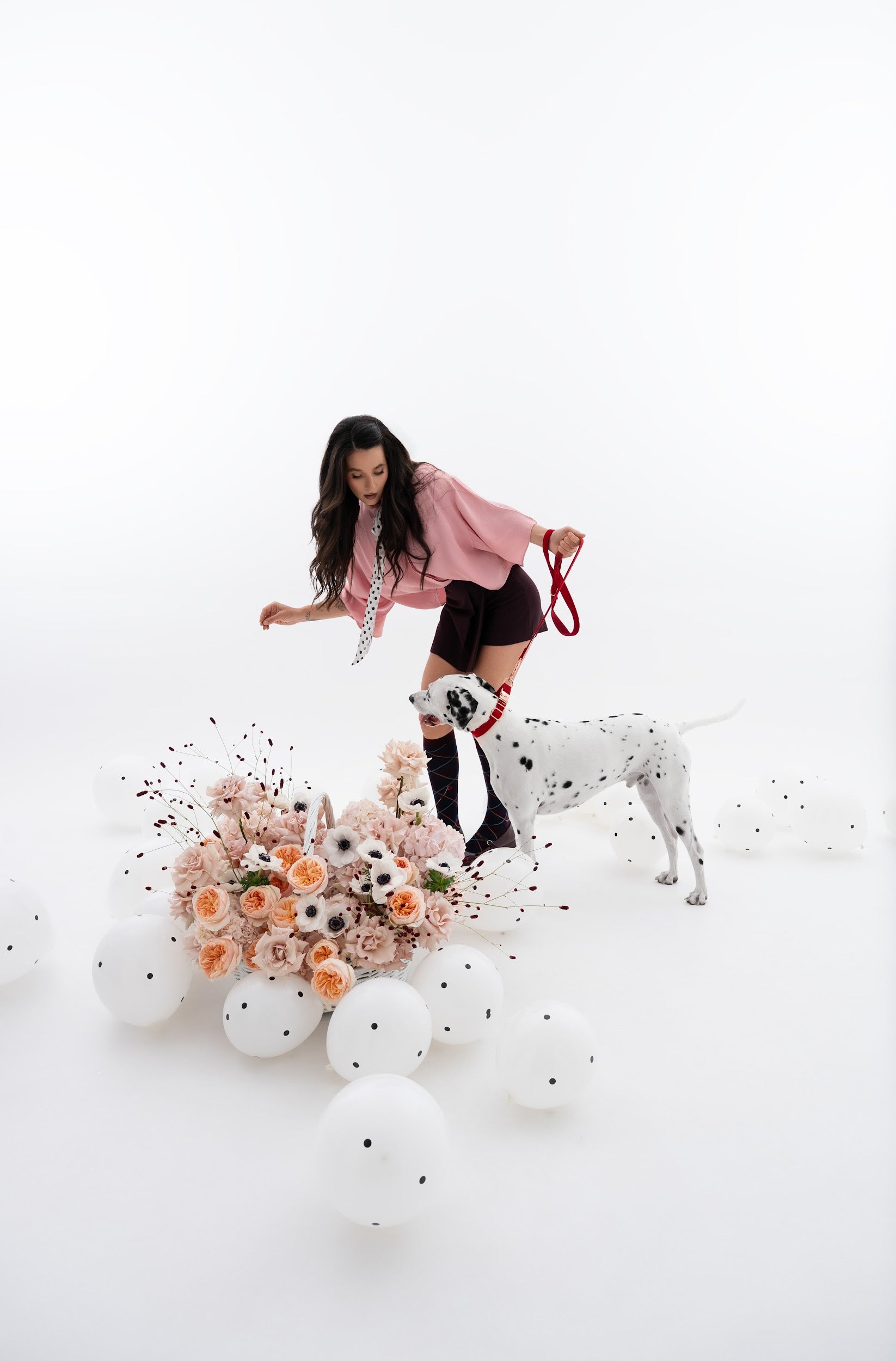 Delicate Basket with Peony Garden Roses and Anemones