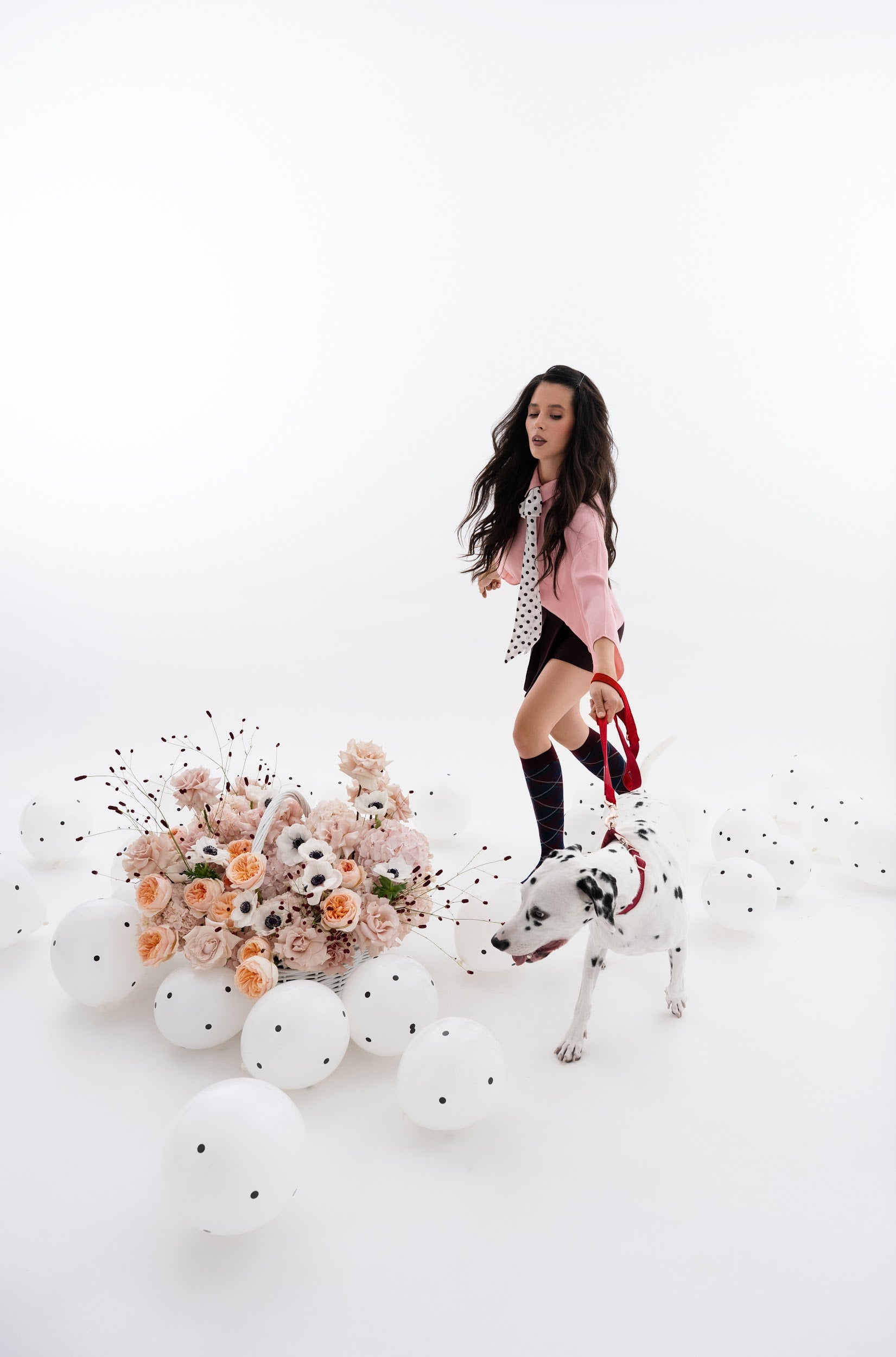 Delicate Basket with Peony Garden Roses and Anemones