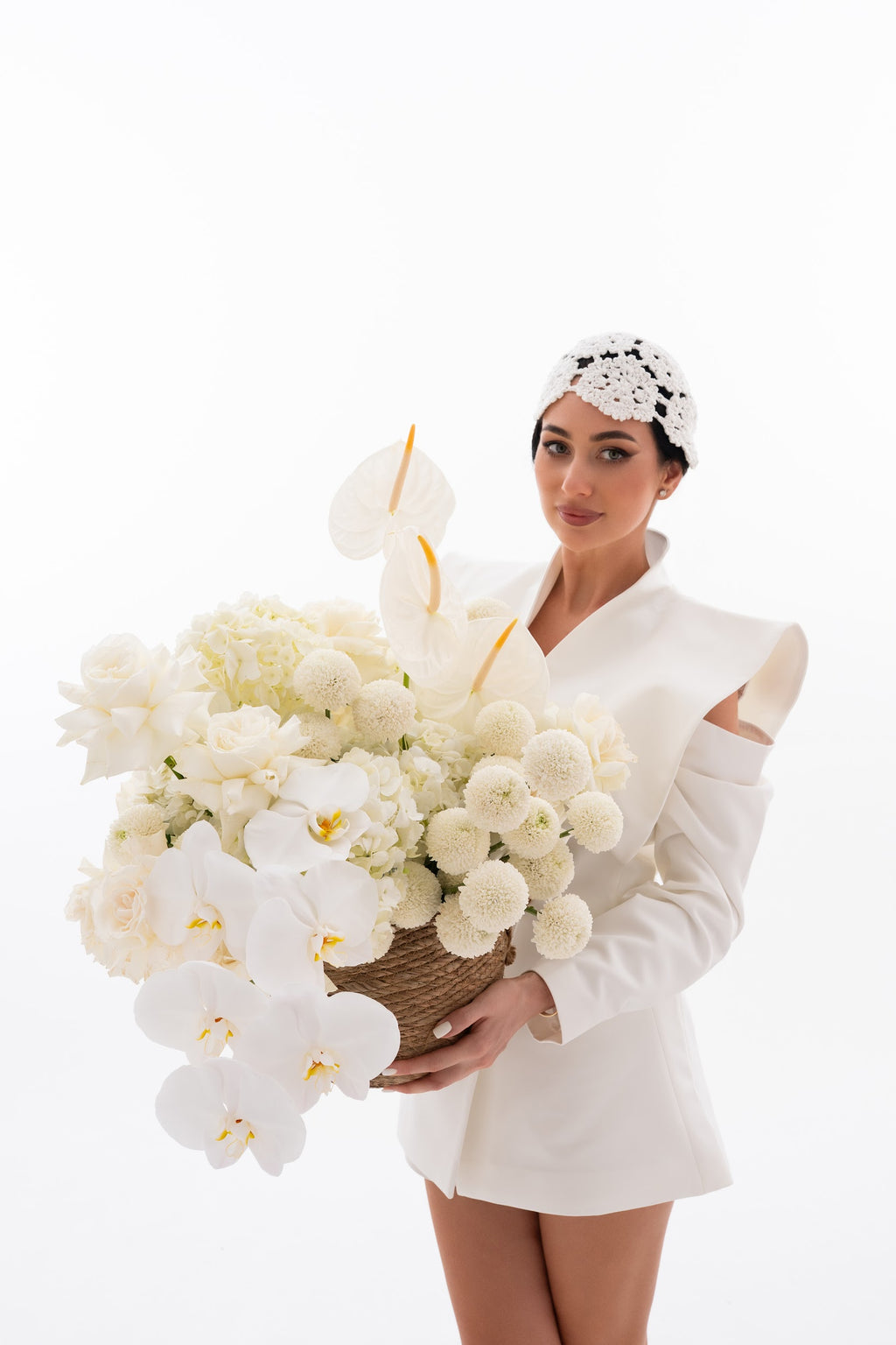 Delicate Basket with Roses, Orchids, Anthuriums & Chrysanthemums