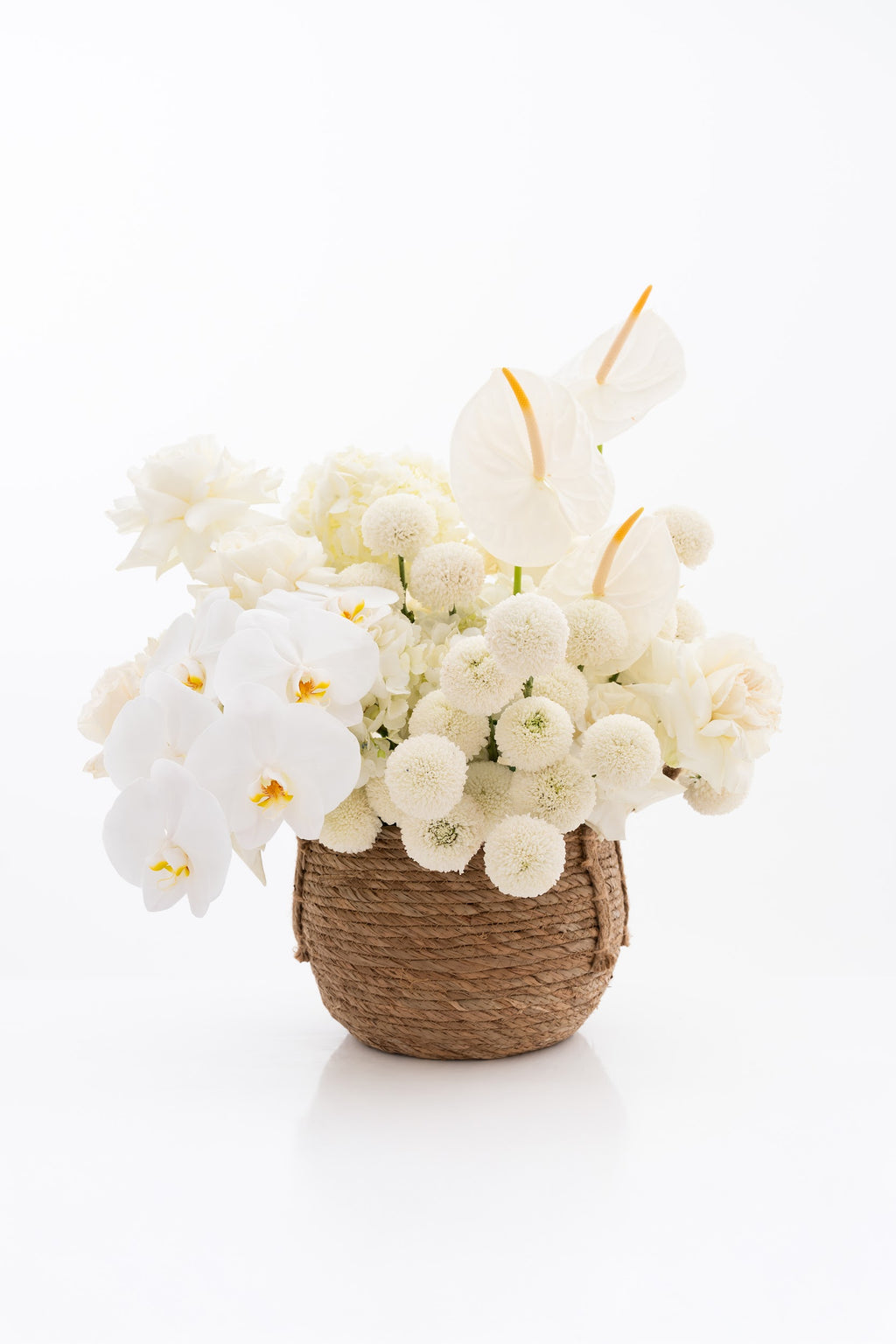 Delicate Basket with Roses, Orchids, Anthuriums & Chrysanthemums