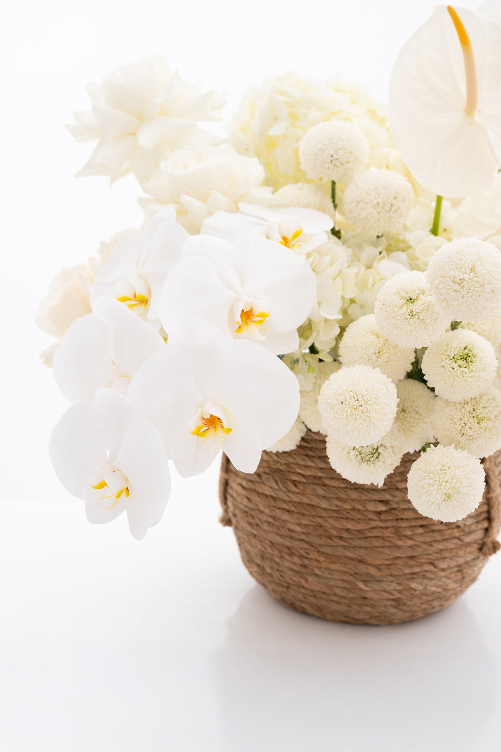 Delicate Basket with Roses, Orchids, Anthuriums & Chrysanthemums
