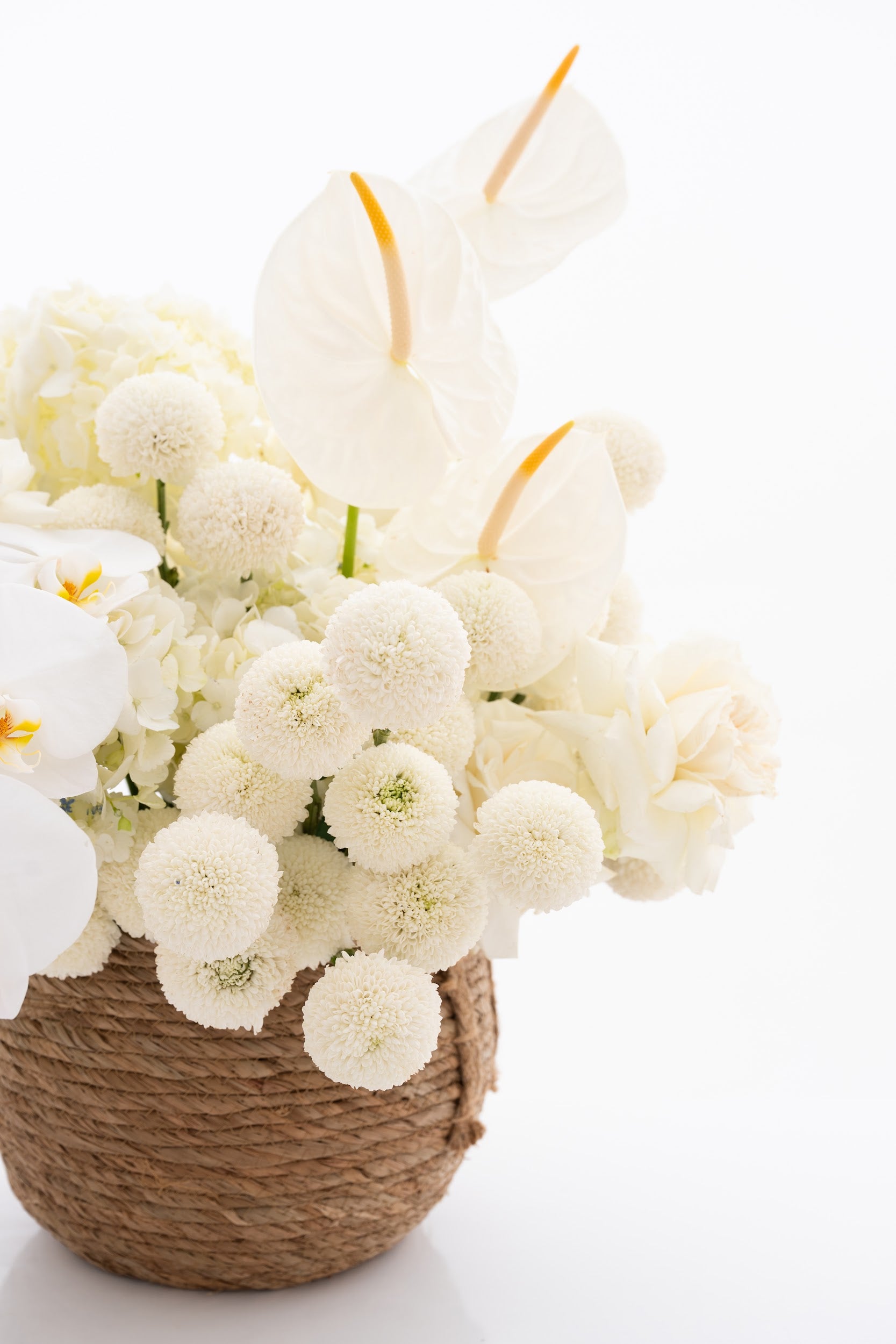 Delicate Basket with Roses, Orchids, Anthuriums & Chrysanthemums