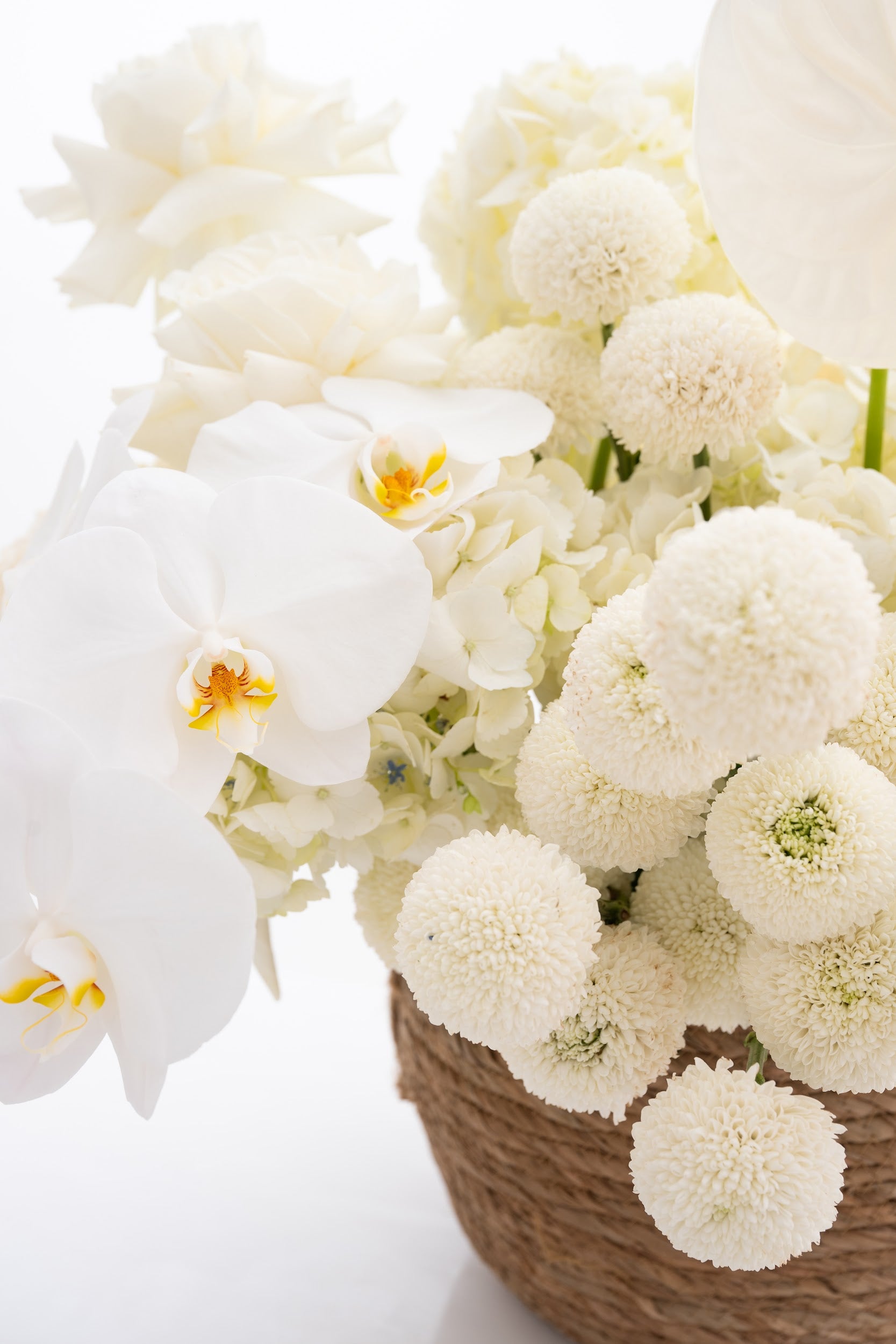 Delicate Basket with Roses, Orchids, Anthuriums & Chrysanthemums