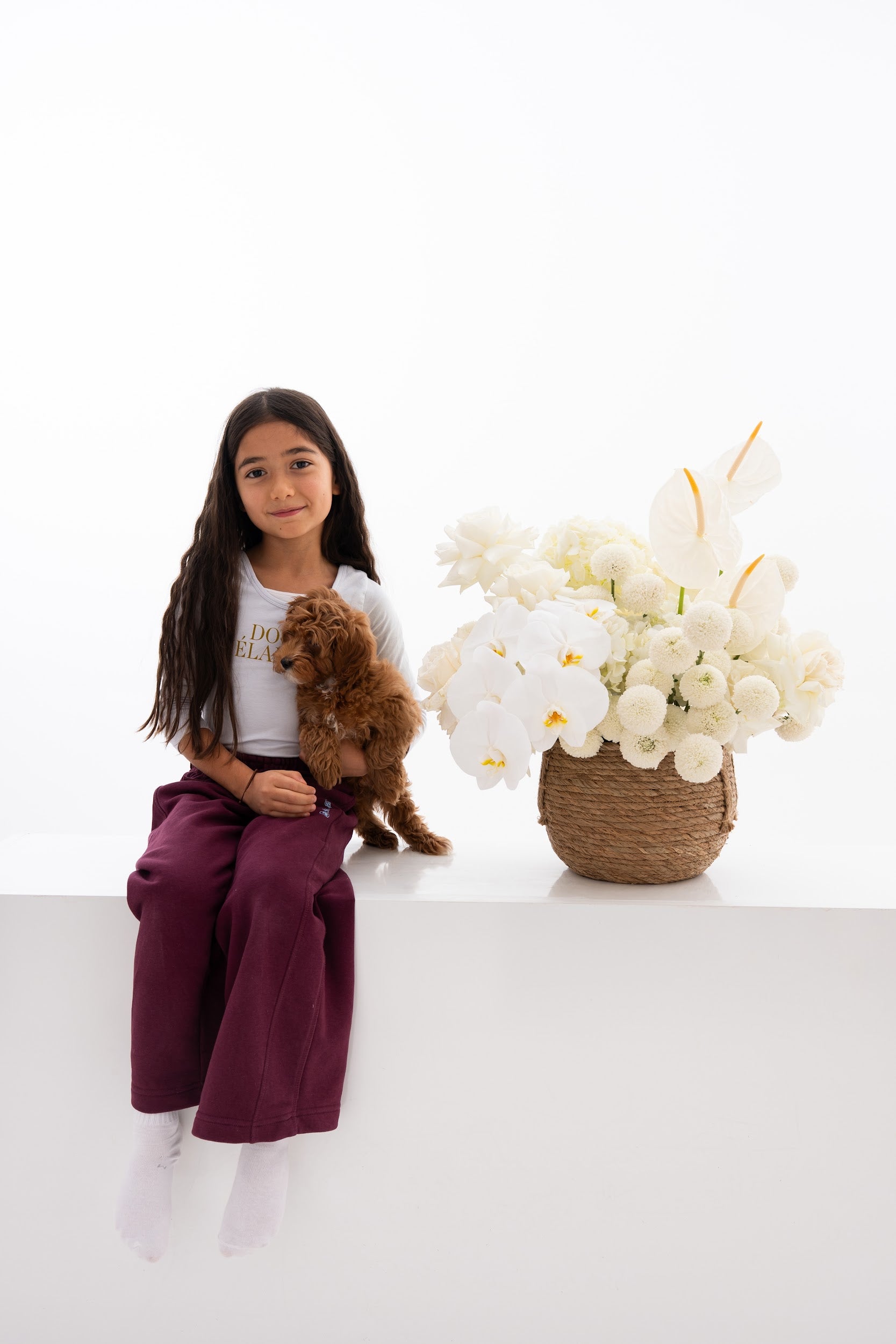 Delicate Basket with Roses, Orchids, Anthuriums & Chrysanthemums