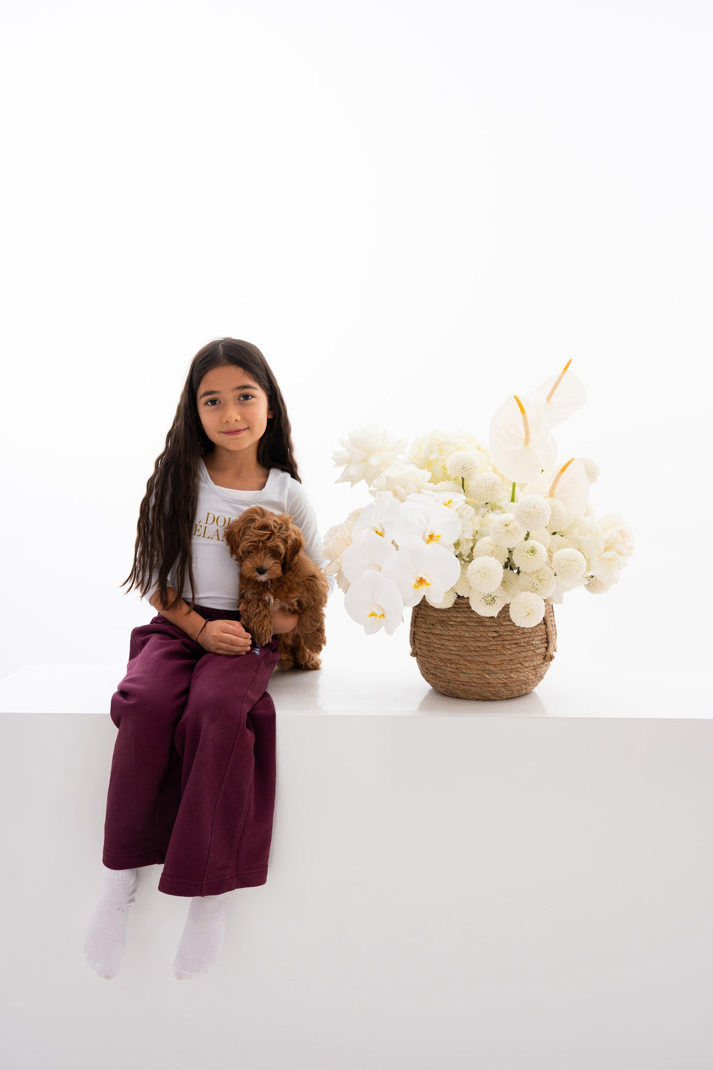 Delicate Basket with Roses, Orchids, Anthuriums & Chrysanthemums
