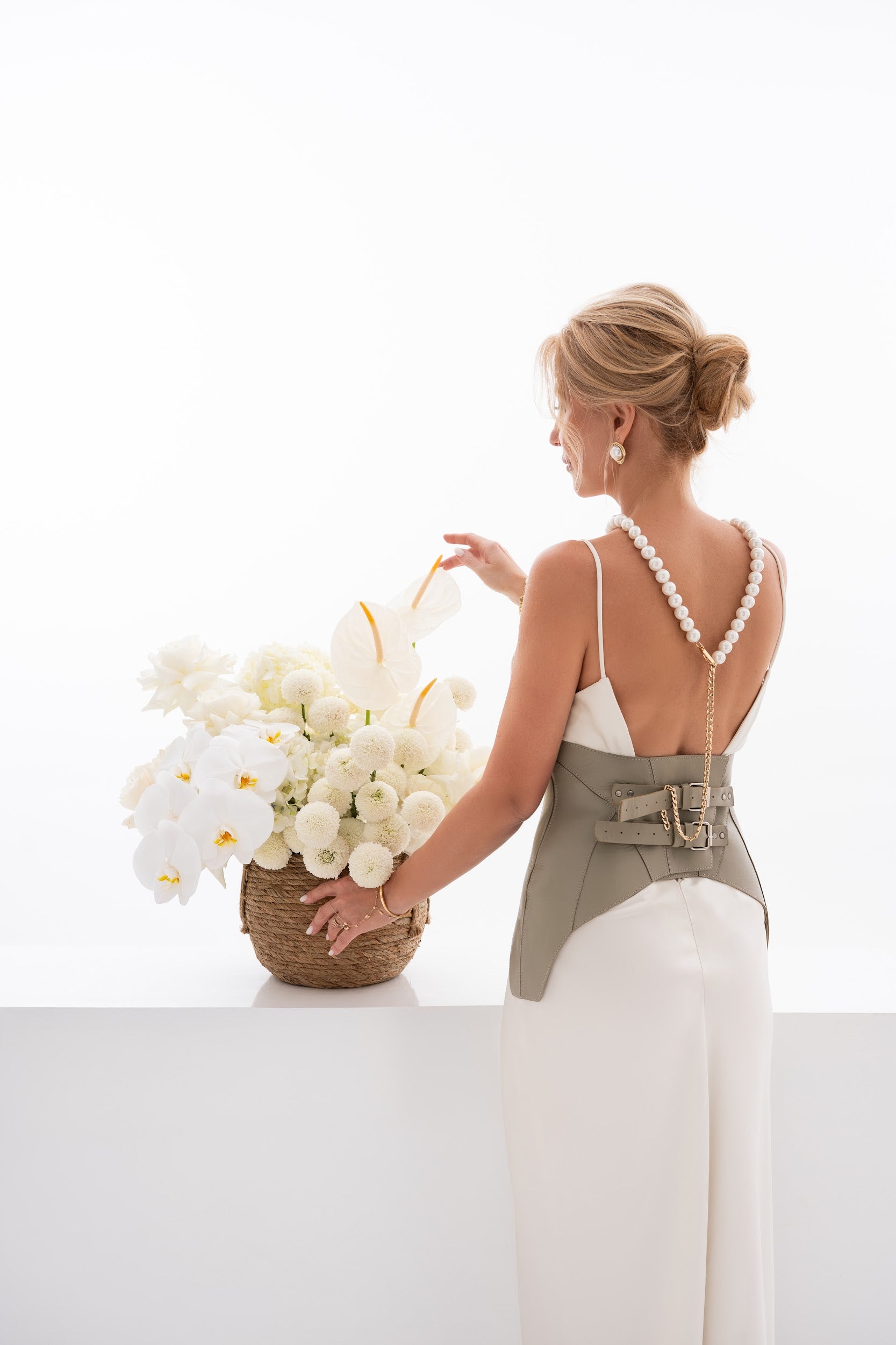 Delicate Basket with Roses, Orchids, Anthuriums & Chrysanthemums